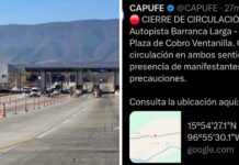 Bloquean comunidades la supercarretera Barranca Larga–Ventanilla; CAPUFE reporta cierre total