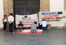 Integrantes del SNSE protestan en Palacio de Gobierno