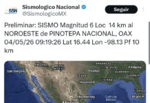 Se registra Sismo de magnitud 6 en la Costa de Oaxaca