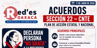 Sección 22 declara “no grata” a la presidenta Sheinbaum y anuncia persecución en sus giras; CNTE movilizará contingentes al Estadio Banorte