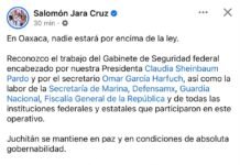 Lo había advertido y lo sostengo: Salomón Jara tras operativo en Juchitán, no habrán excepciones