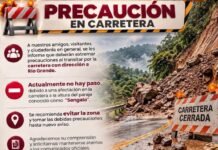 Reportan cierre sobre la carretera de Río Grande a Juquila por deslave