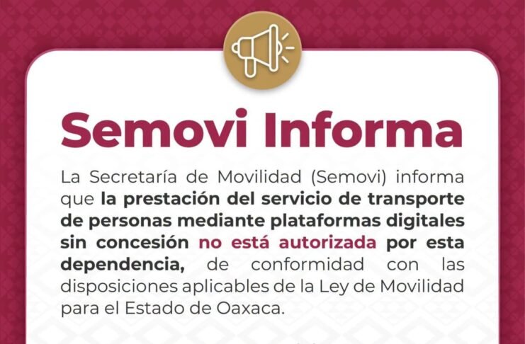 Servicios de transporte por aplicación no cuentan con autorización en Oaxaca